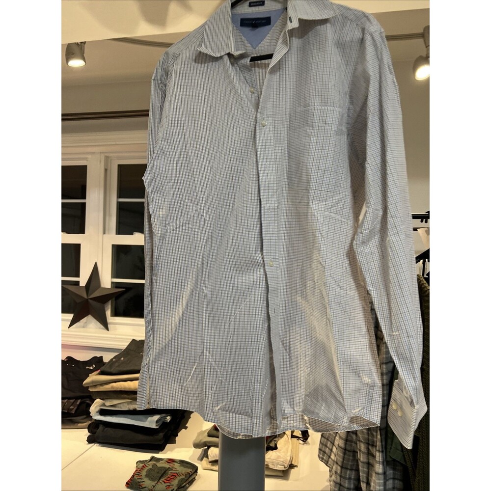 Tommy Hilfiger Cotton Regular Fit Men's Plaid Button Down Dress Shirt Size 15/34